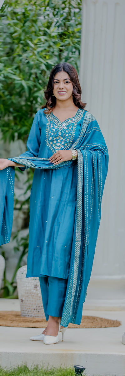 Elegant Embroidered Kurta Pant Set with Dupatta