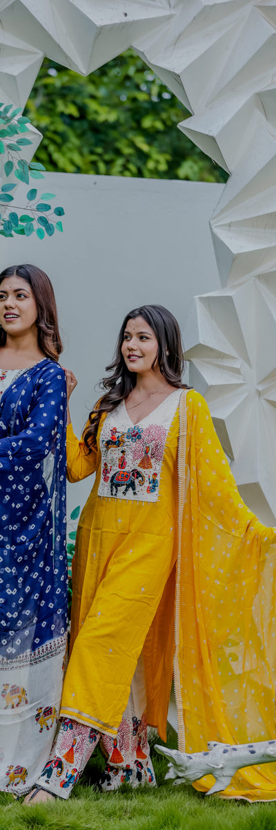 Embroidered Kurta Pant Set with Printed Dupatta