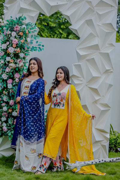 Embroidered Kurta Pant Set with Printed Dupatta