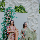 Floral Printed Anarkali Kurta Pant Set with Dupatta