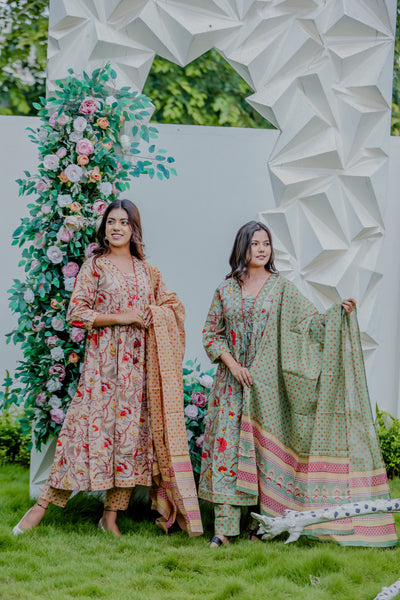 Floral Printed Anarkali Kurta Pant Set with Dupatta