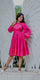 Fuchsia Pink Flared Midi Dress with Balloon Sleeves