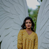 Yellow Handblock Printed Peplum Top