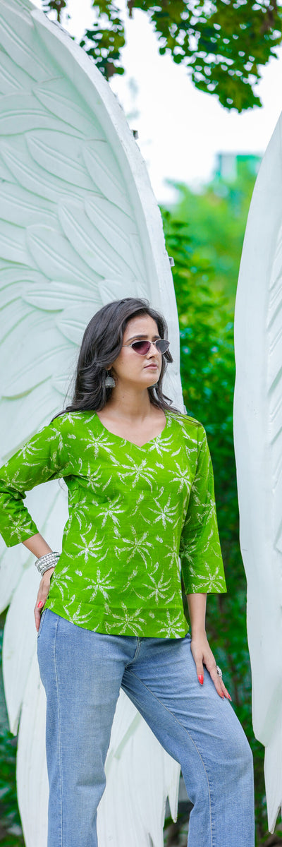 Green Handblock Printed Cotton Top