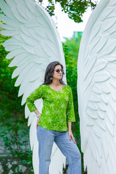 Green Handblock Printed Cotton Top