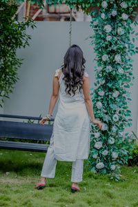 Embroidered Floral Co-Ord Set in Off-White & Black