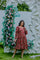 Red Ethnic Printed Tiered Midi Dress with Flared Sleeves