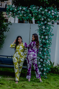 Cotton Co-Ord Set with Rose Floral Embroidery