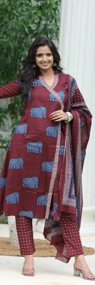 Elegant Cotton Kurti Suit for Women Maroon