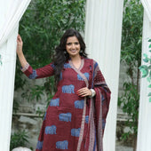 Elegant Cotton Kurti Suit for Women Maroon