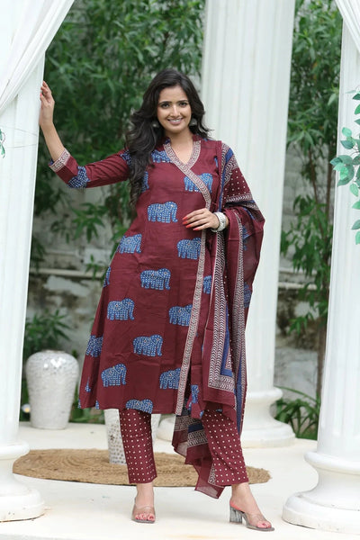 Elegant Cotton Kurti Suit for Women Maroon