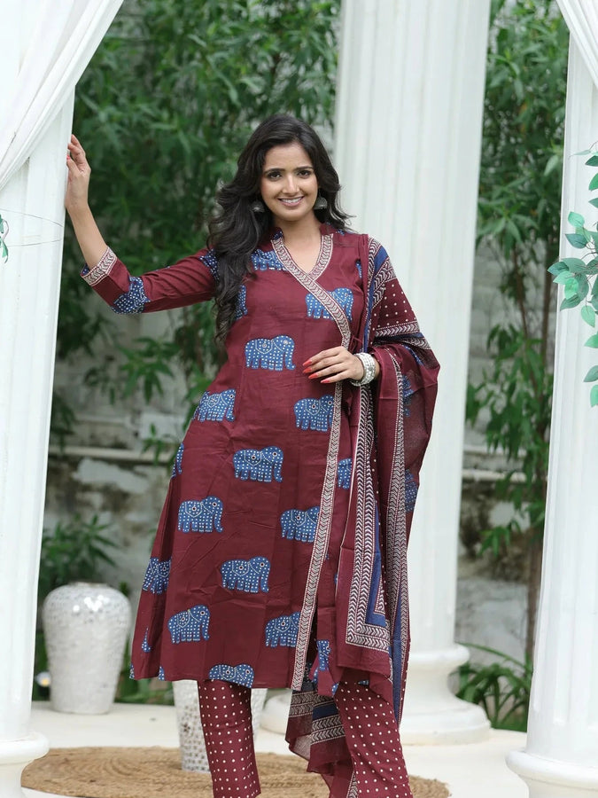 Elegant Cotton Kurti Suit for Women Maroon