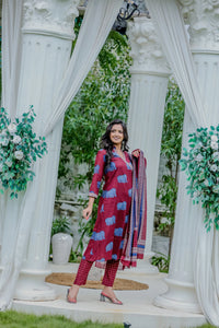 Elegant Cotton Kurti Suit for Women Maroon