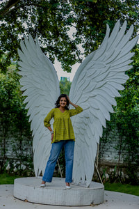 Lime Green Handblock Printed Peplum Top
