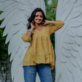 Yellow Handblock Printed Peplum Top