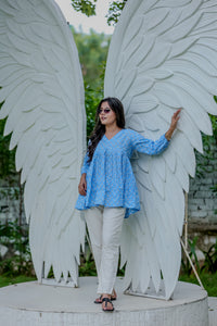 Sky Blue Handblock Printed Peplum Top