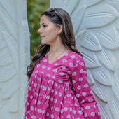 Magenta Cotton Handblock Peplum Top