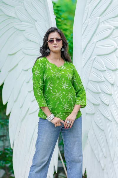 Green Handblock Printed Cotton Top