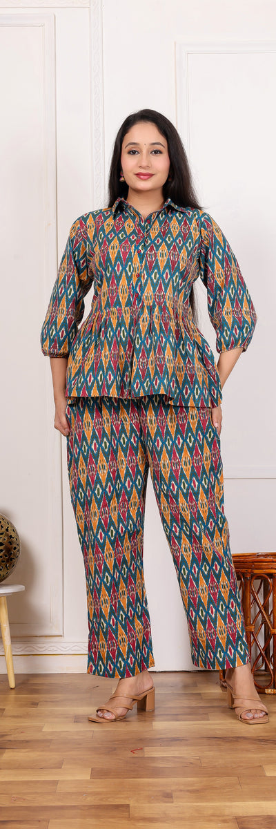 Cotton Co-Ord Set with Floral Embroidery