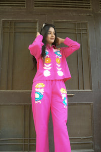 cotton flex pink Embroiderd co-set for women