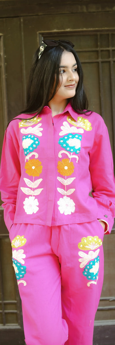 cotton flex pink Embroiderd co-set for women