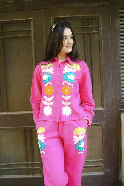 cotton flex pink Embroiderd co-set for women