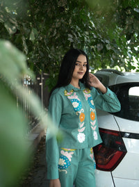 Sea Green Floral Embroidered co-set for women