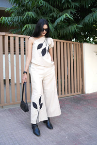 Ivory Leaf Print One-Shoulder Co-set for women