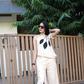 Ivory Leaf Print One-Shoulder Co-set for women