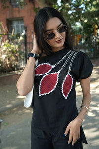 Black One Shoulder Cotton Cord Set