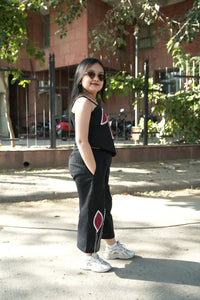 Black One Shoulder Cotton Cord Set