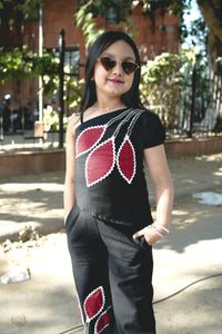 Black One Shoulder Cotton Cord Set