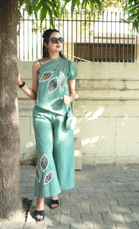 Sea Green Leaf Embroidered Co-ord Set For girls & women