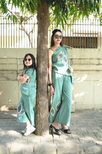 Sea Green Leaf Embroidered Co-ord Set For girls & women
