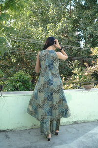 Teal Halter Neck Cotton Kurti Set