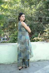 Teal Halter Neck Cotton Kurti Set