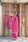 chiffon  Pink Bandhani Kurti Set With Flared Pants & Dupatta