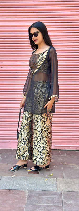 Noir Zari Overlay Palazzo Set Outfit