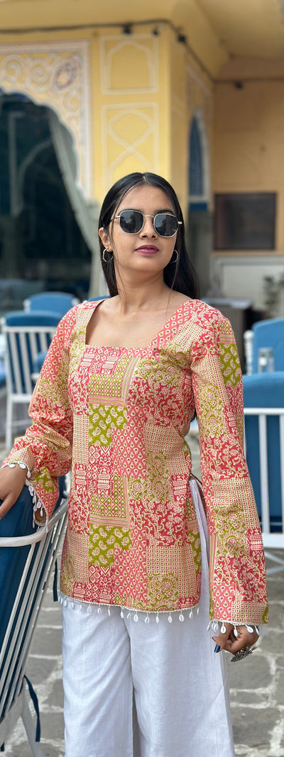 Amber Mosaic Print Kurti – Cotton, Back Dori