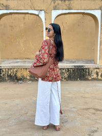 Deep Red Floral Cotton Kurti – Back Dori