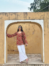 Deep Red Floral Cotton Kurti – Back Dori