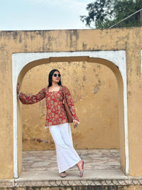 Deep Red Floral Cotton Kurti – Back Dori