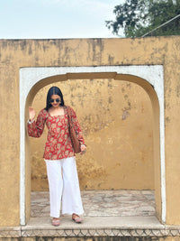 Deep Red Floral Cotton Kurti – Back Dori