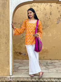 Golden Bloom Floral Cotton Kurti – Back Dori