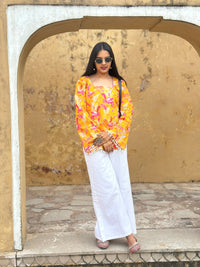 Yellow Pink Floral Cotton Kurti – Back Dori