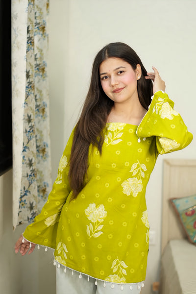 Roselle Bloom Cotton Top – Lime Green