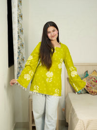 Roselle Bloom Cotton Top – Lime Green
