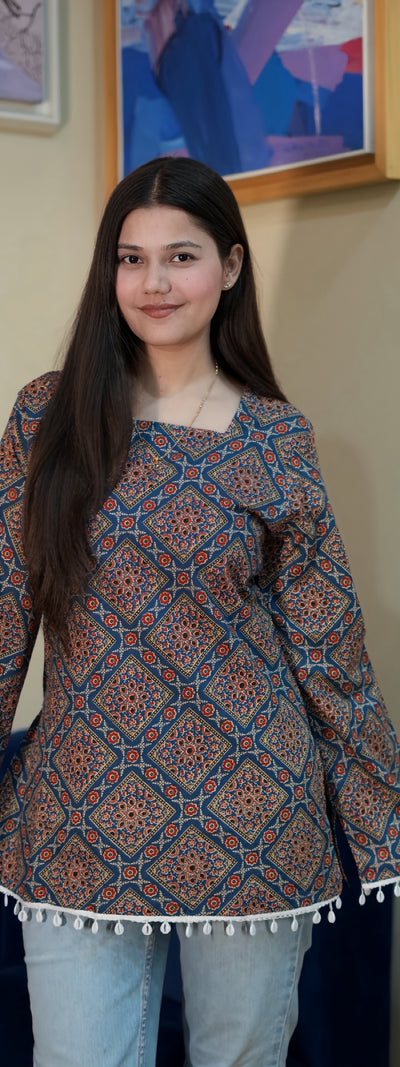 Indigo Block Print Cotton Kurti