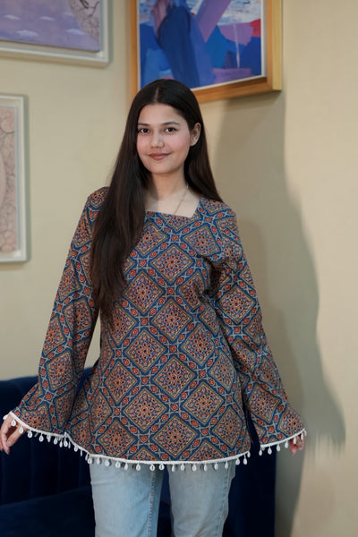 Indigo Block Print Cotton Kurti