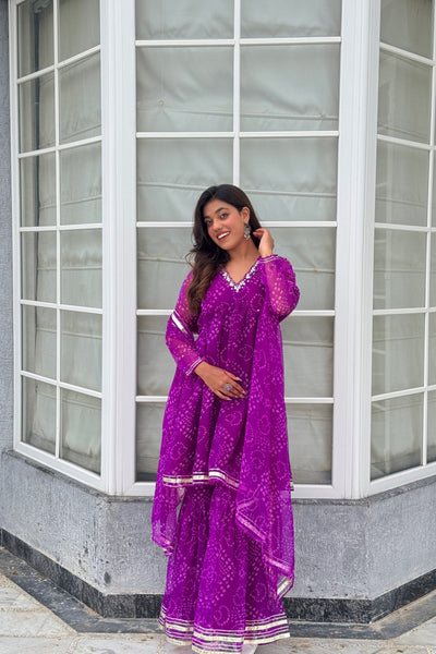 Purple Bandhani Printed Sharara Set with Gota Patti Detailing